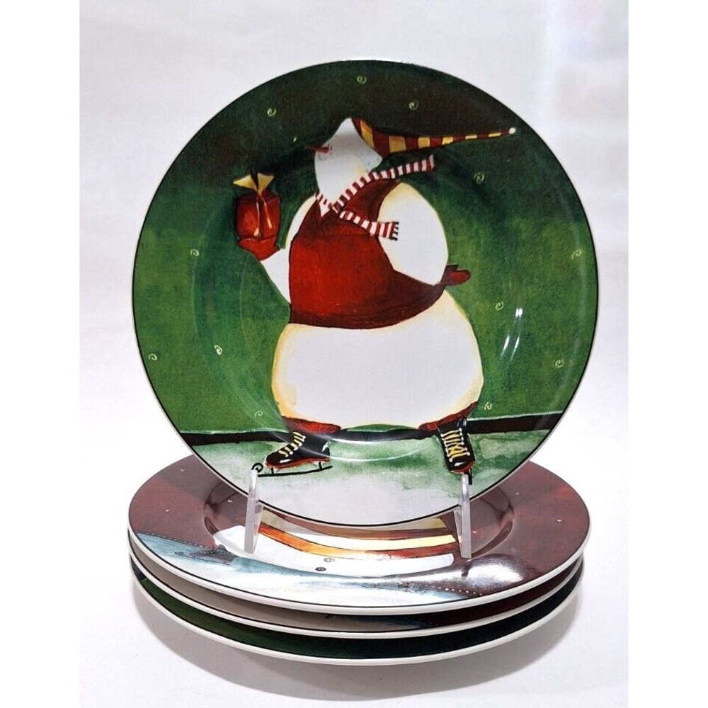 Sakura Christmas Snowman Plates-Breaking The Ice by Jennifer Garant Set of 4